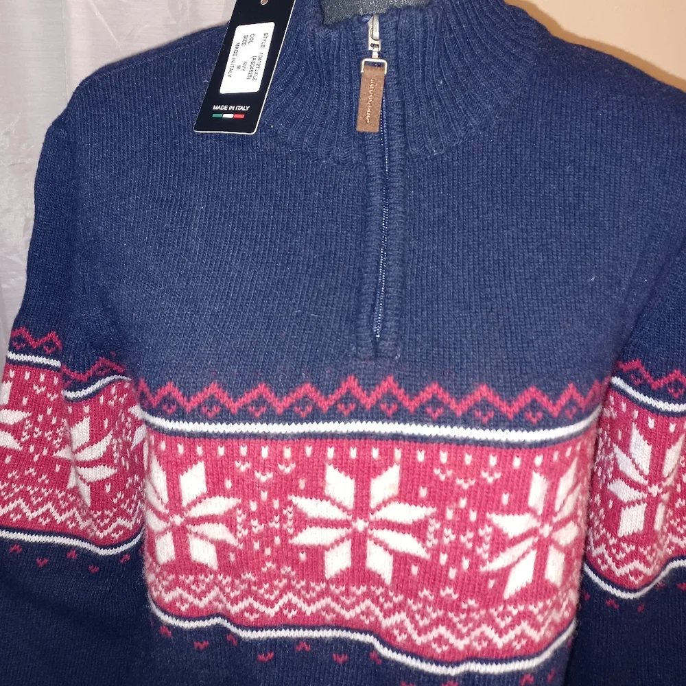 New Daniele Blasi Men's Medi Wool Blend 1/4 Zipper Men's Snowflake Sweater Italy